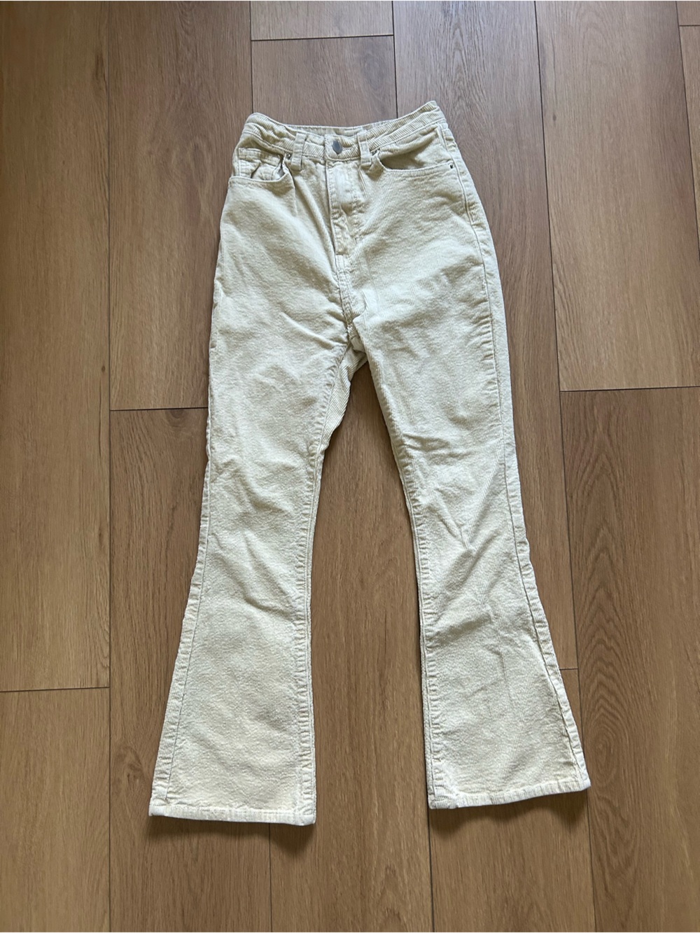 SHEIN Cream Flare High-Rise Corduroy Pants